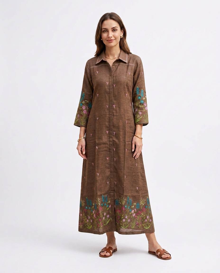 Brown Floral Haze Embroidery Gown