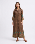 Brown Floral Haze Embroidery Gown