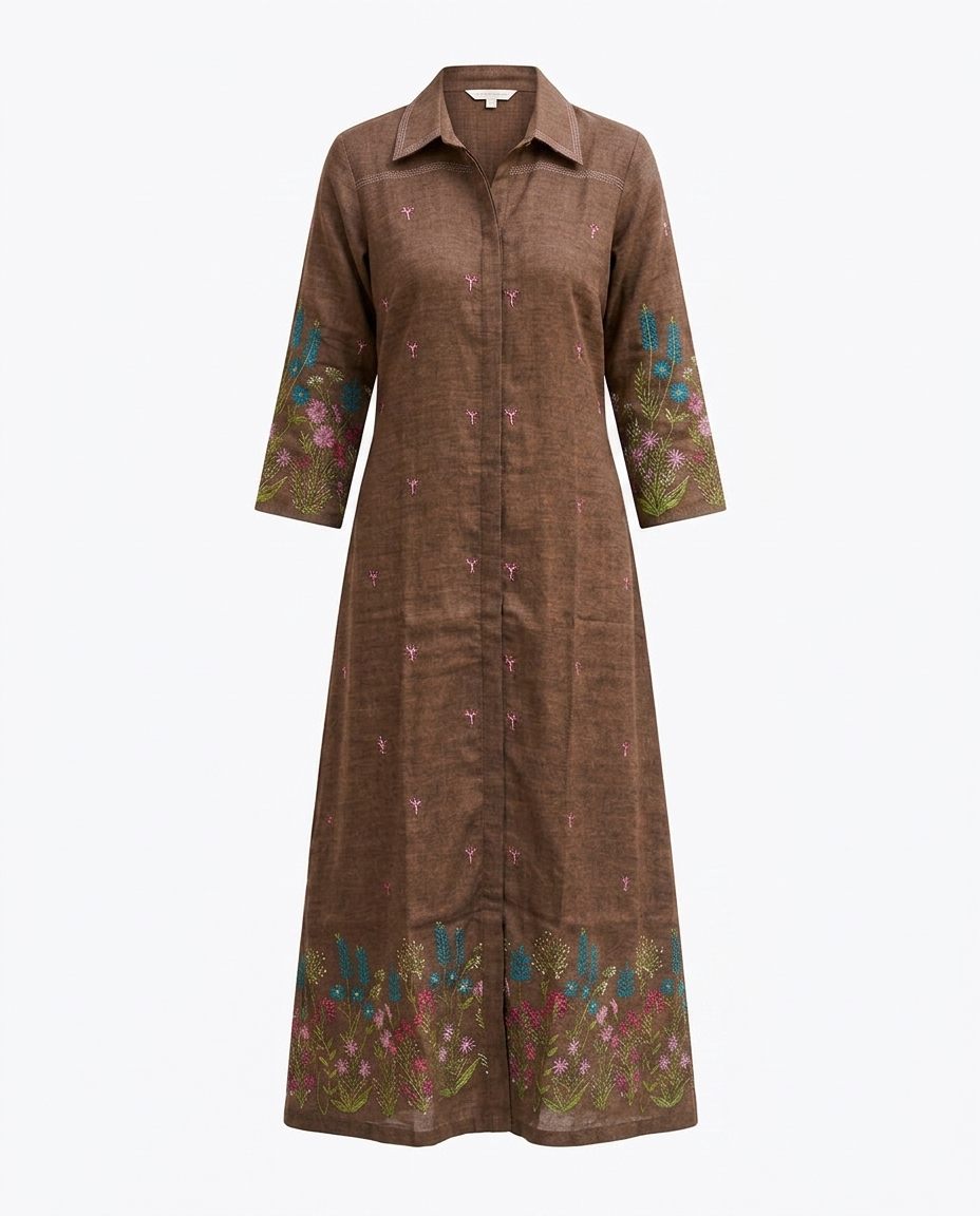 Brown Floral Haze Embroidery Gown