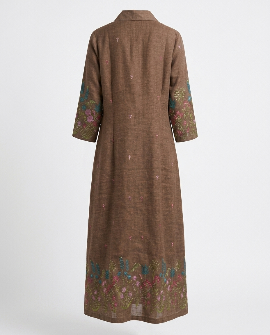 Brown Floral Haze Embroidery Gown