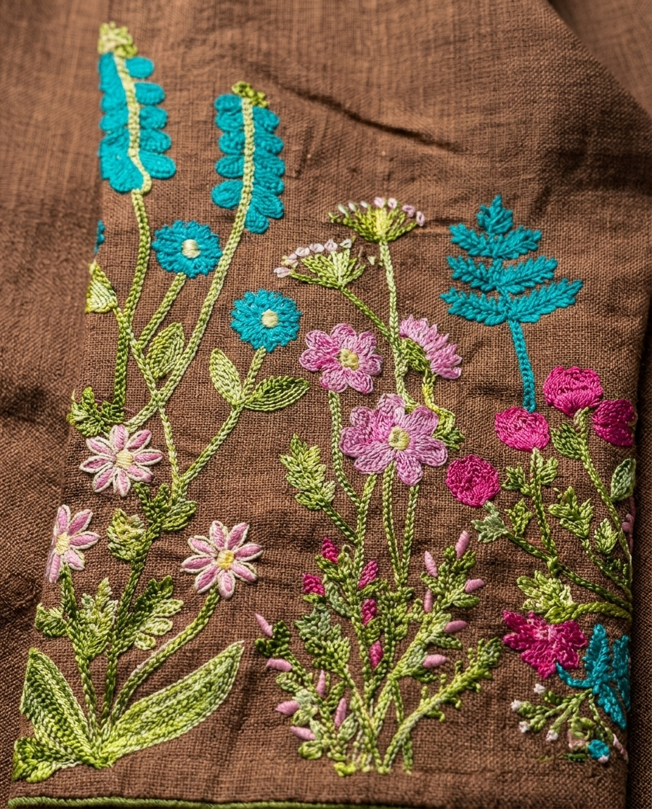 Brown Floral Haze Embroidery Gown