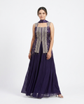 Purple Jacquard Brocade 3-Piece Palazzo Set