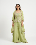 Pistachio Green Chinon 3-Piece Crop Top Sharara Set