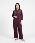 Plum Embroidered Gajji Silk Kurta Set