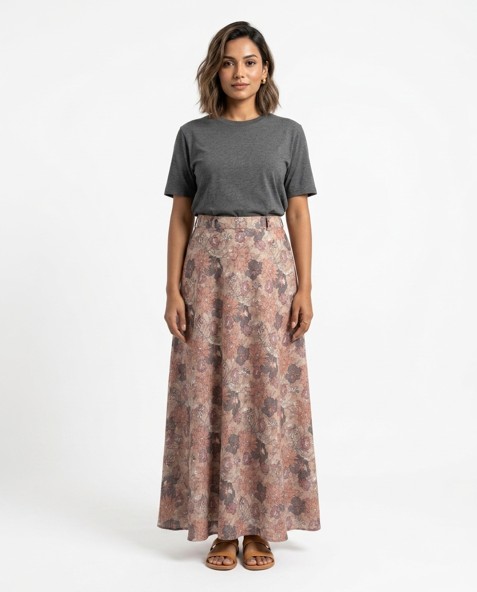Hazel Bloom Cotton Linen Skirt