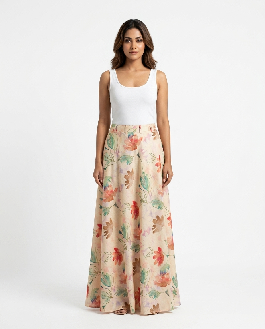 Peach Blossom Cotton Linen Skirt