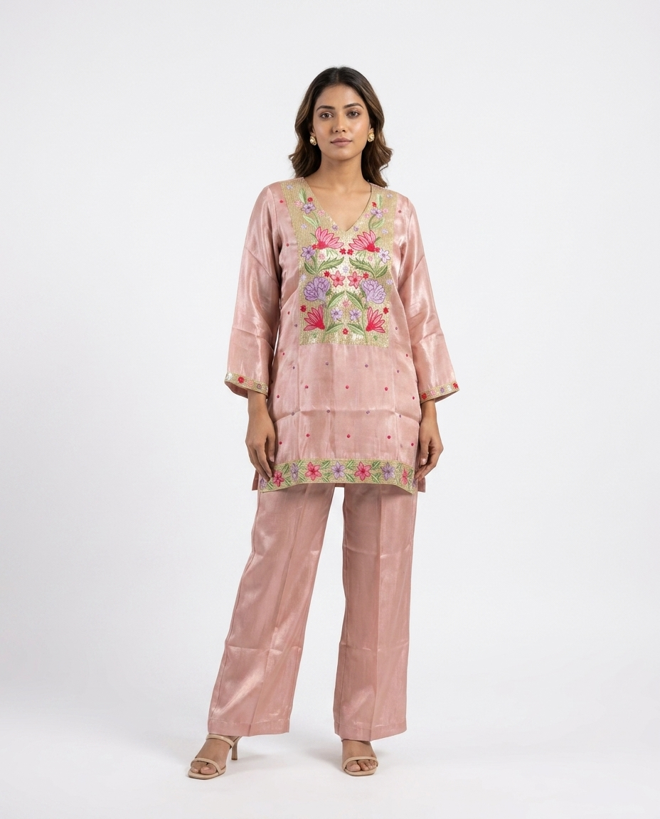 Blush Pink Crepe Kurta Set
