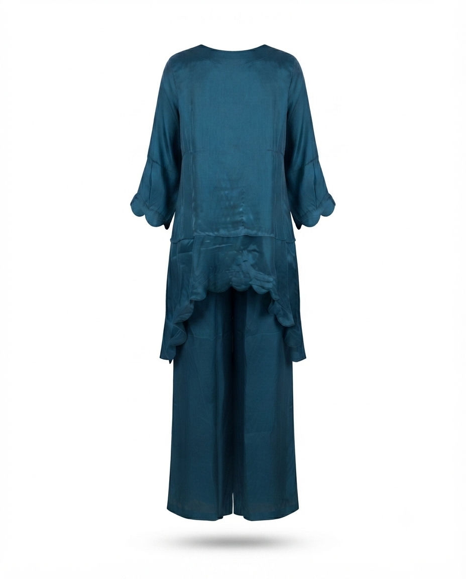 Teal Embroidered Crepe Co-ord Set