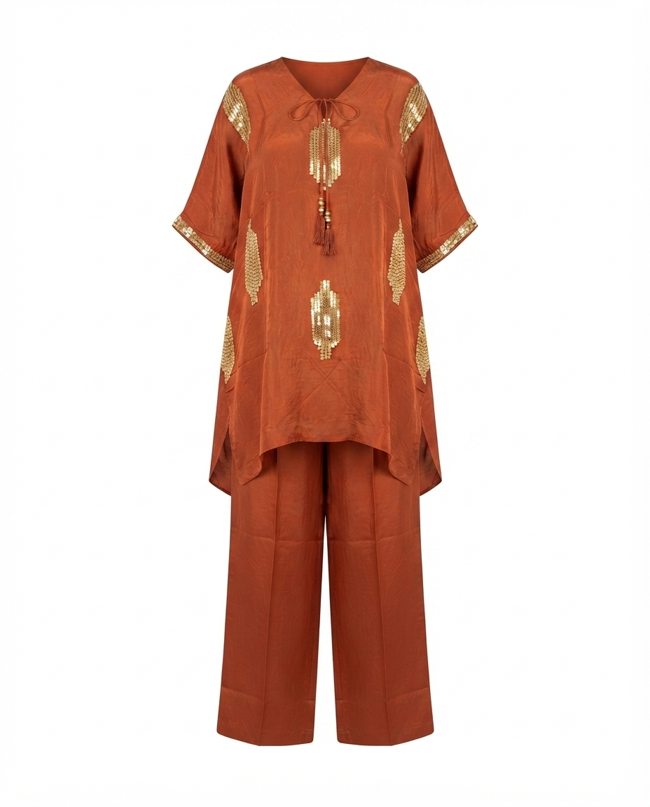 Rust Embellished Crepe Salwar Set