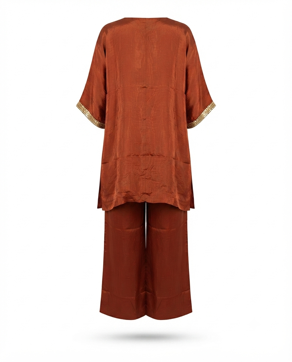 Rust Embellished Crepe Salwar Set