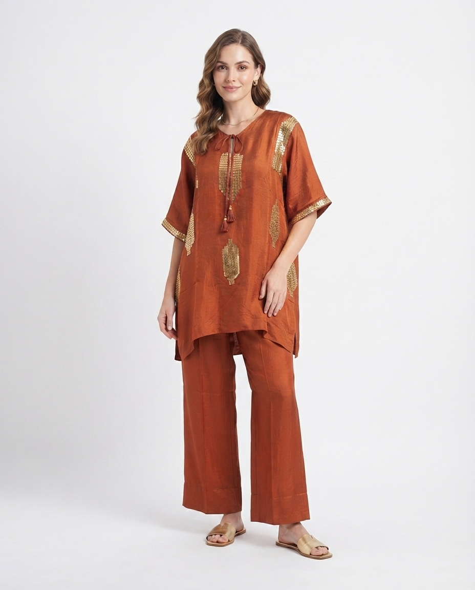 Rust Embellished Crepe Salwar Set