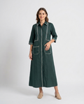 Forest Green Cotton Linen Gown with Pockets
