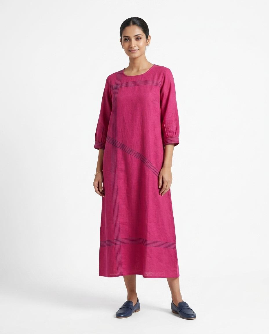 Fuchsia Pink Cotton Linen Gown