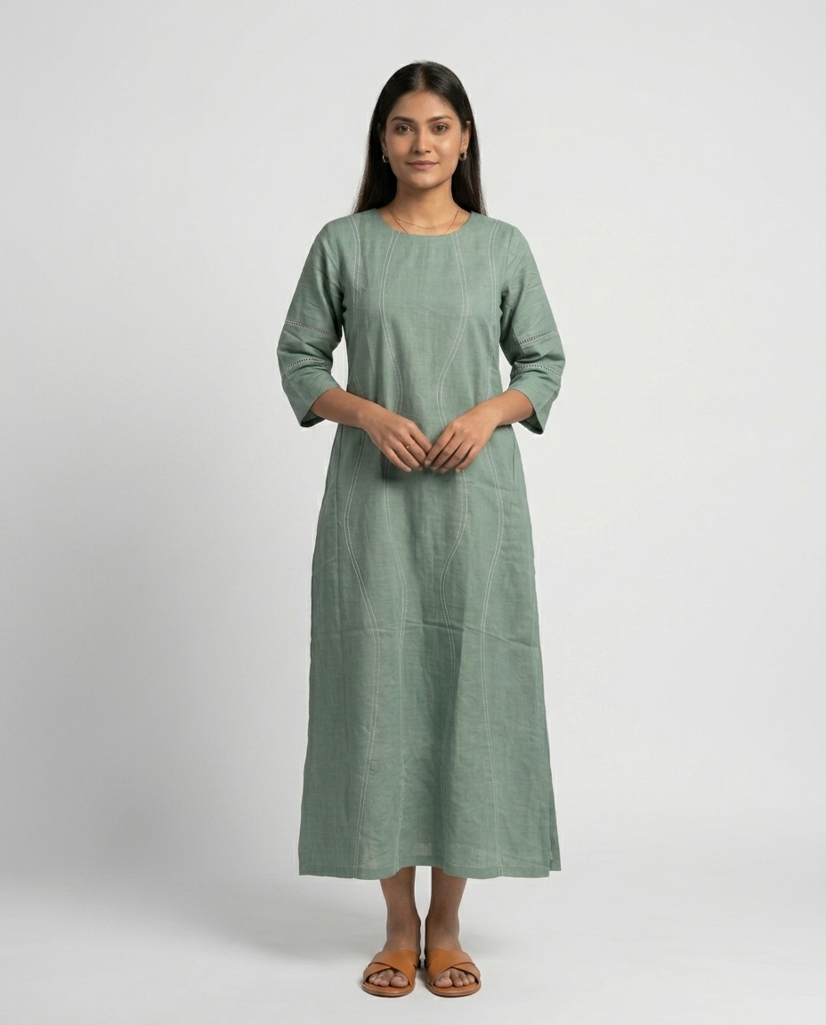 Sage Green Cotton Linen Gown
