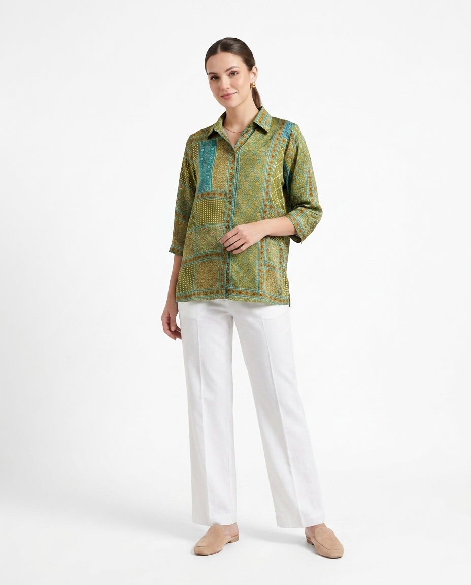 Olive Mosaic Crepe shirt