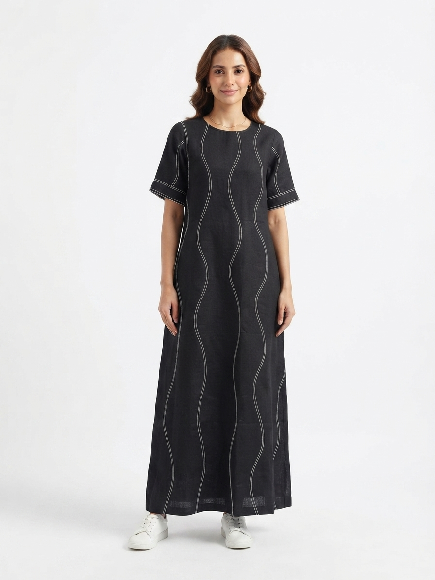 Black Cotton Linen Gown