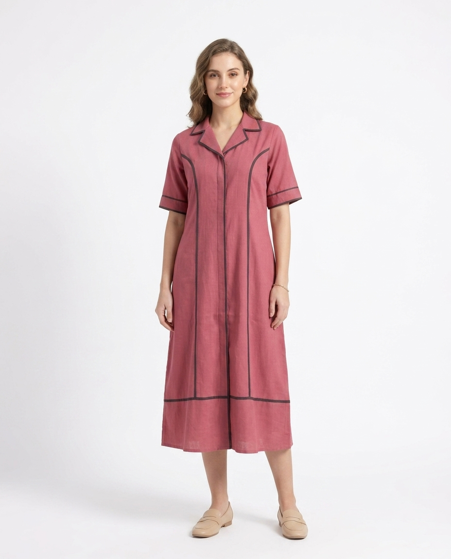 Carrot Red Cotton Linen Gown