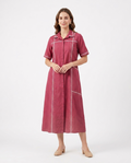 Pink Cotton Linen Gown with Lace design