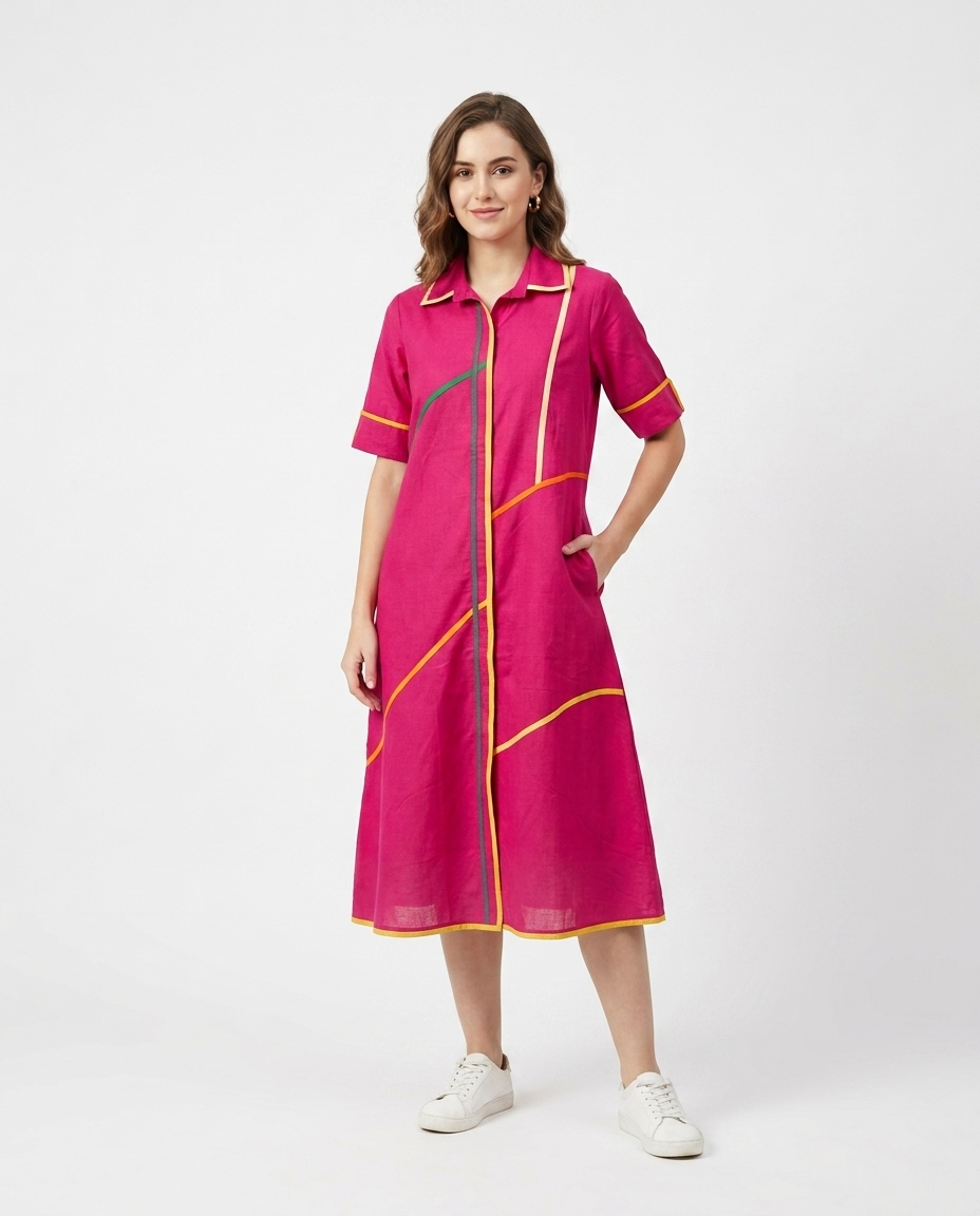 Multi Colour Pattern Pink Gown