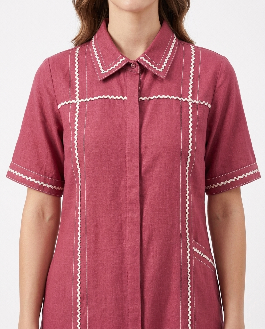 Pink Cotton Linen Gown with Lace design