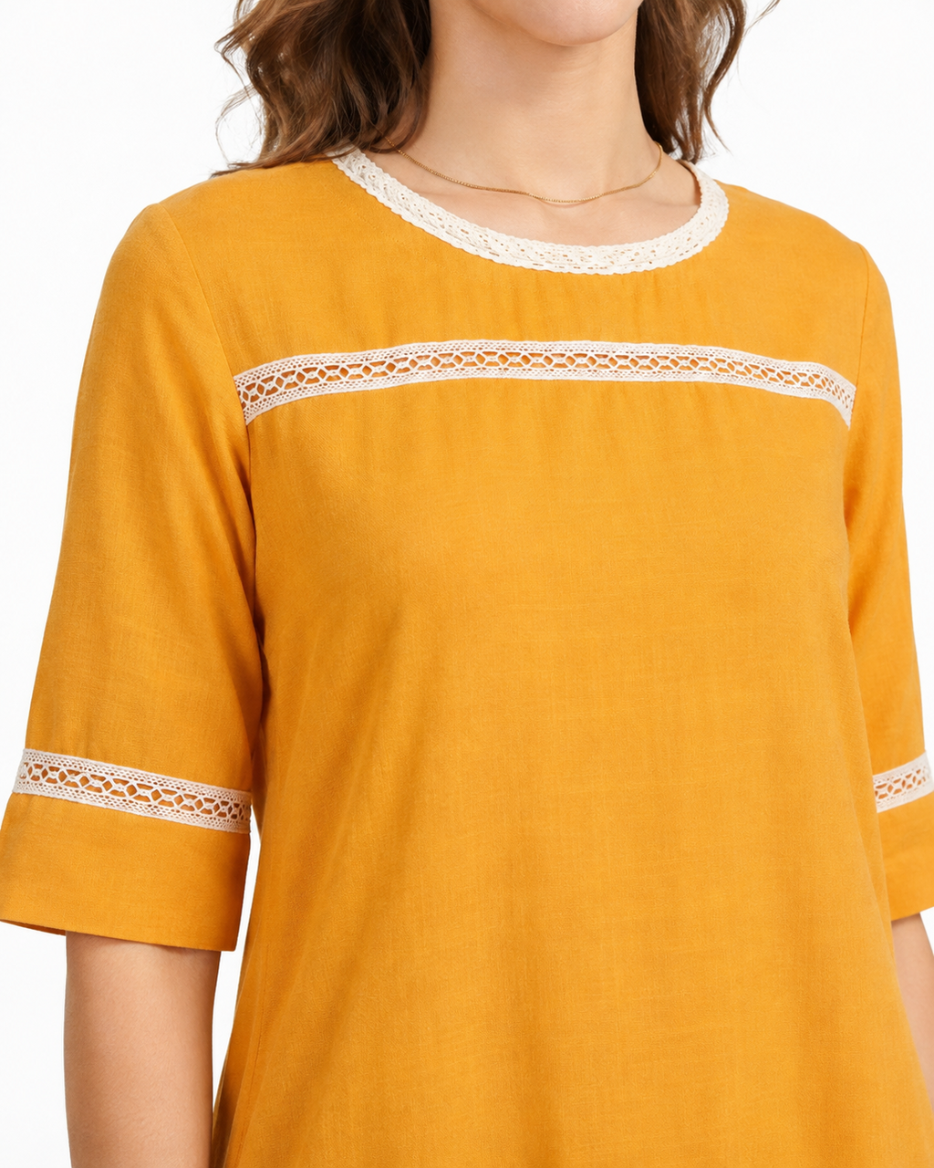 Orange Cotton Linen Gown with lace
