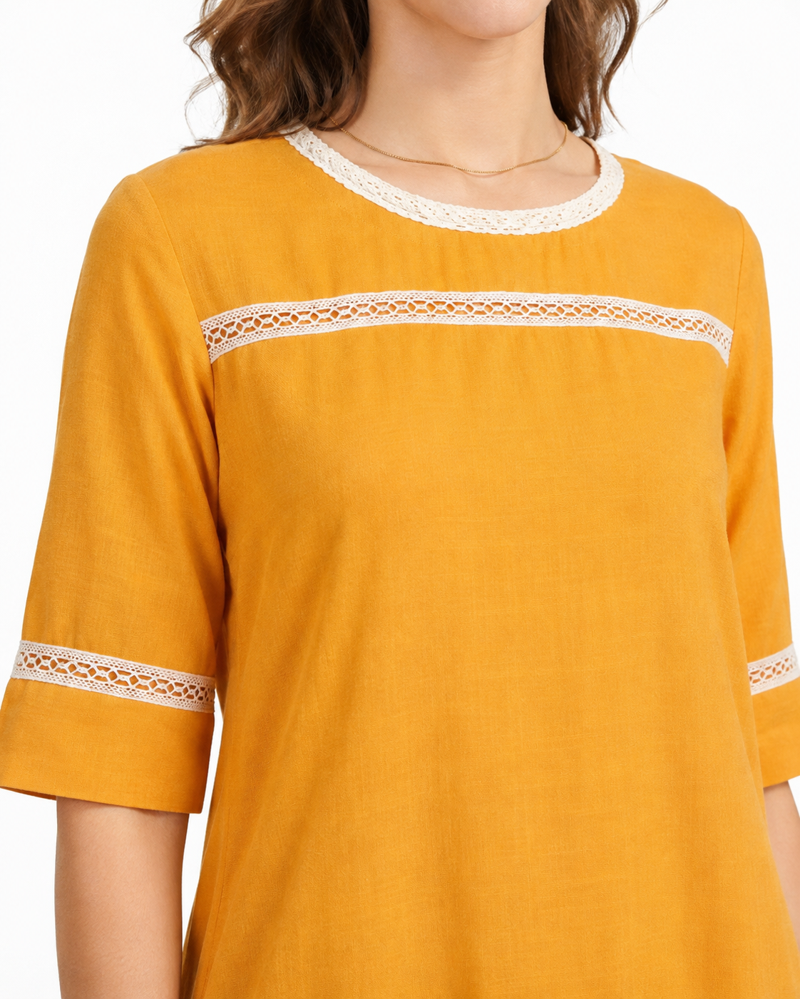 Orange Cotton Linen Gown with lace