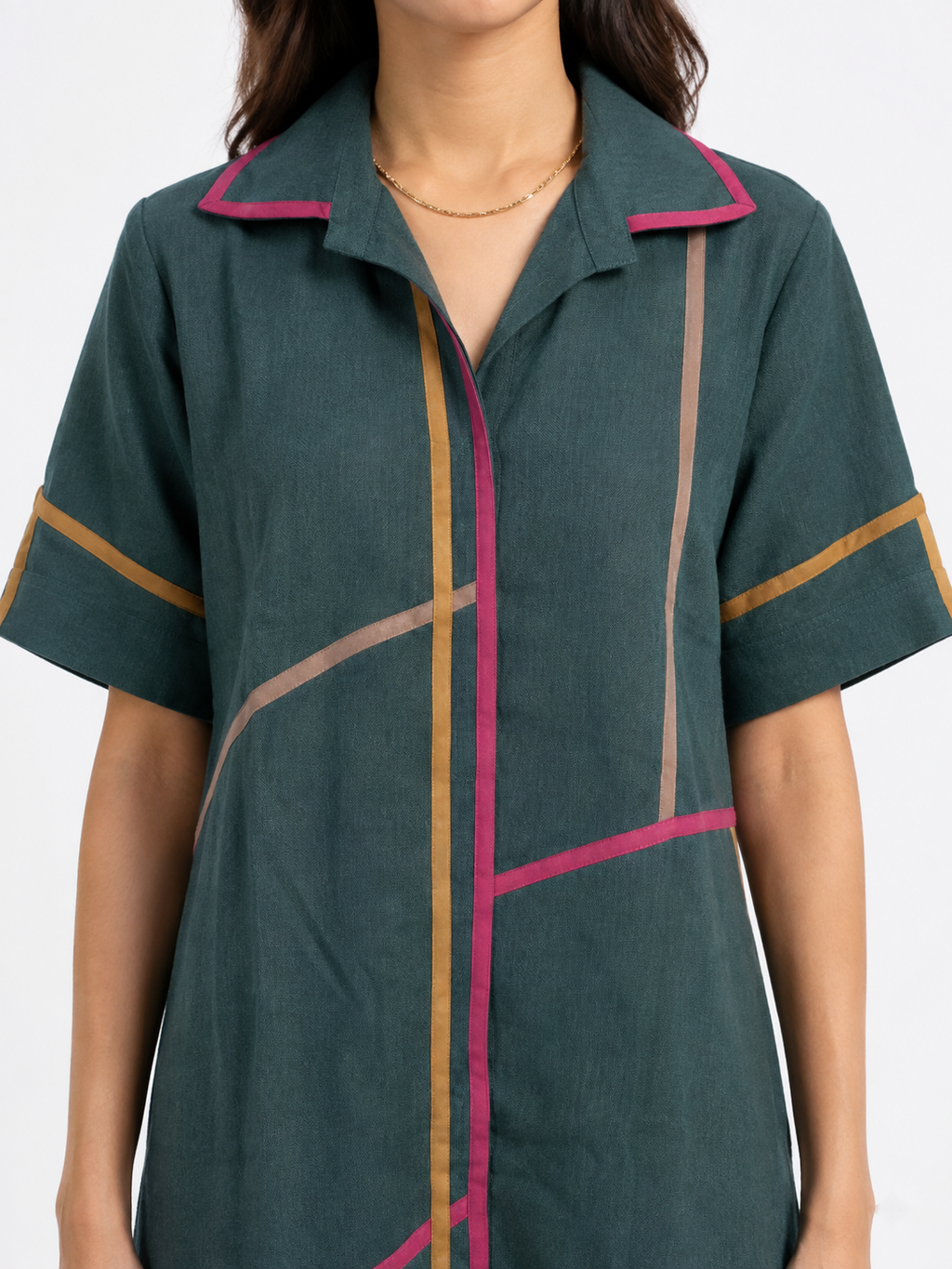 Kosh Dark Green Gown Cotton Linen