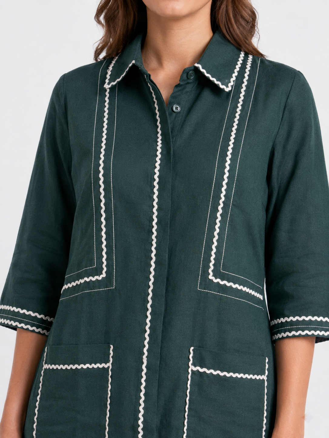 Forest Green Cotton Linen Gown with Pockets