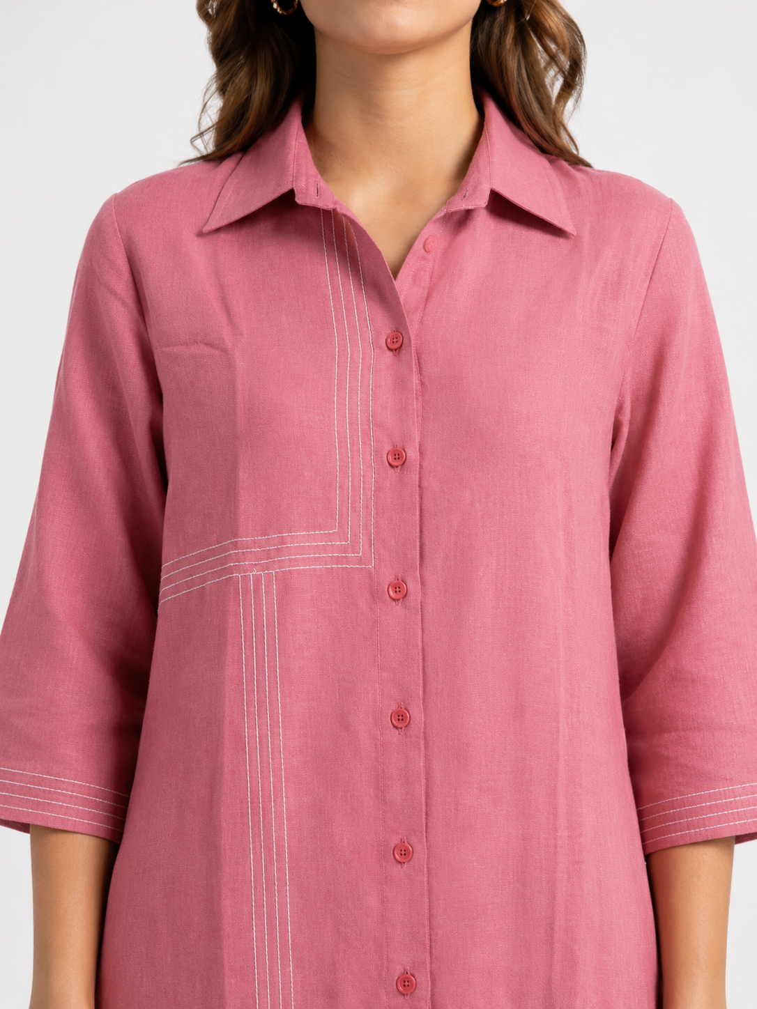 Blush Thread Work Cotton Linen Gown