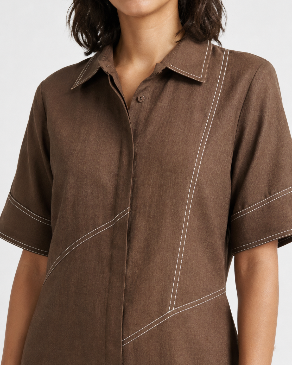 Cocoa Thread Work Cotton Linen Gown