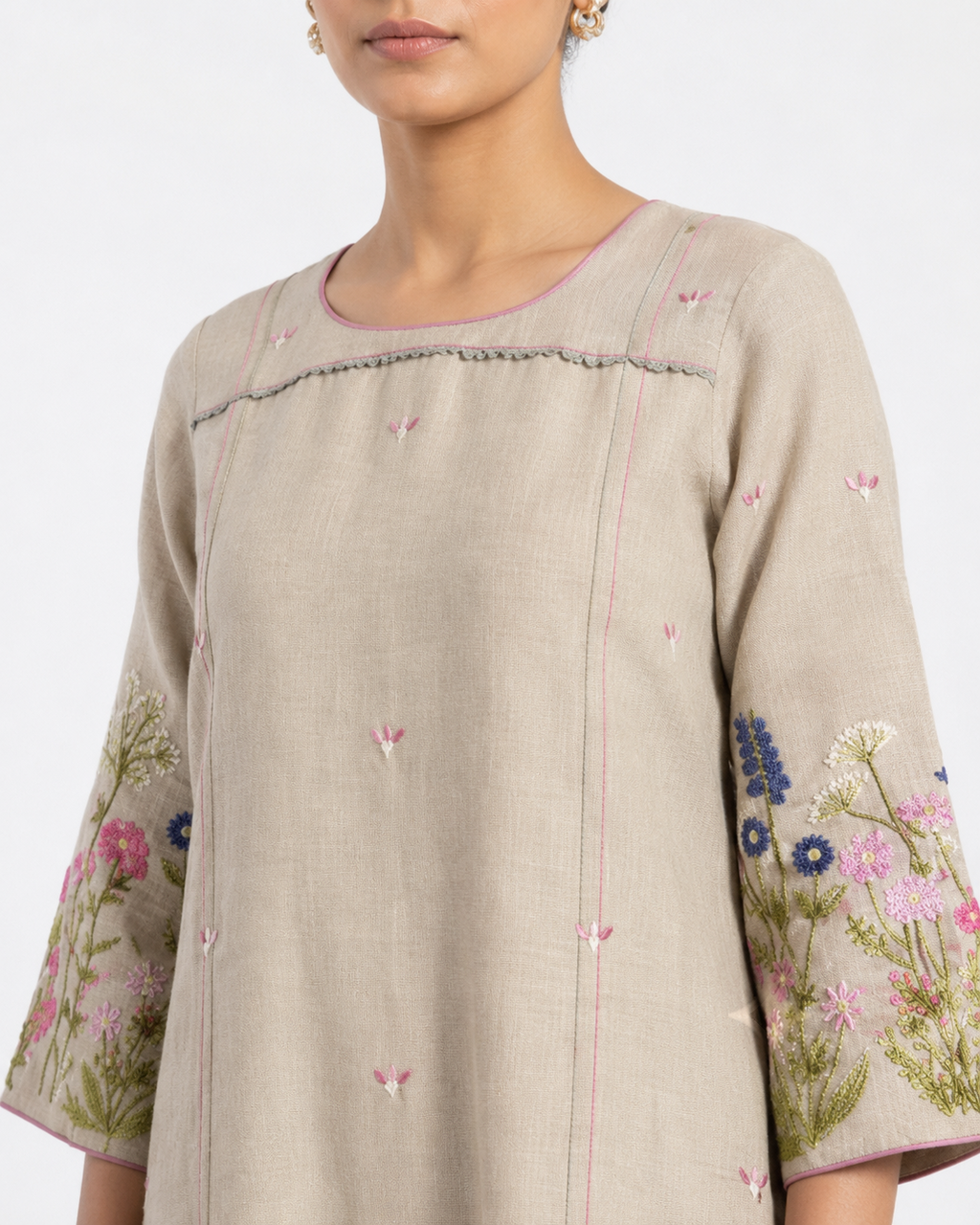 Cream Floral Haze Embroidery Gown