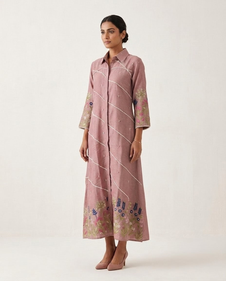 Pink Floral Haze Embroidery Gown